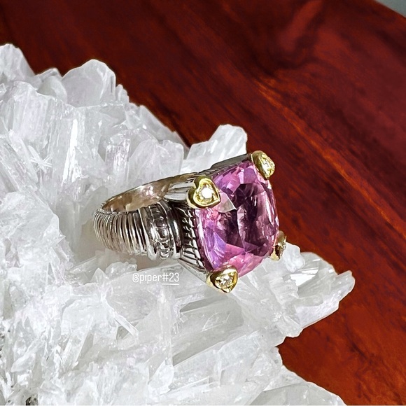 Judith Ripka Pink Crystal & Diamond JR TWO Sterling Silver 18K Fontaine Ring - 5 - Picture 10 of 14